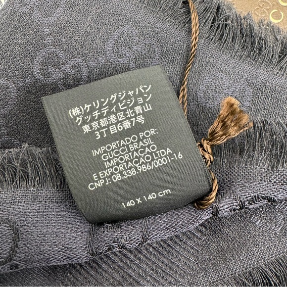 GUCCI scarf shawl GG Guccissima 140x140 cm wool silk 281942 Navy Black - Picture 11 of 16